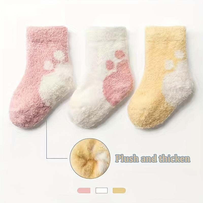 Soft Skin-Friendly Paw Pattern Socks 3‑Pair Winter Set
