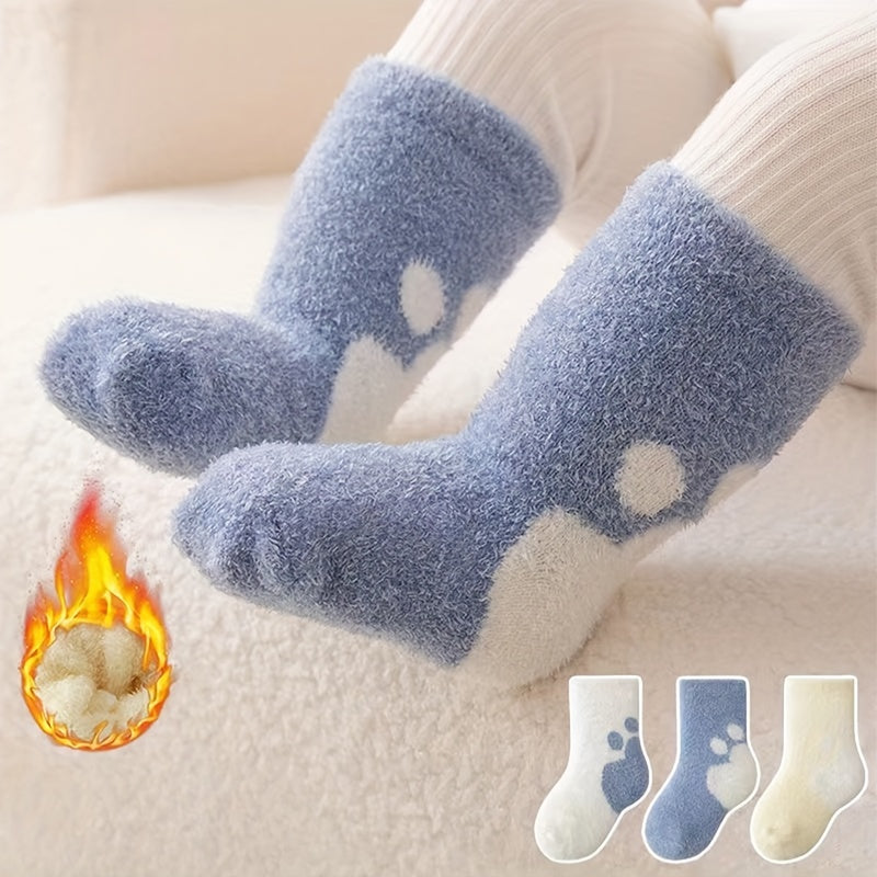 Soft Skin-Friendly Paw Pattern Socks 3‑Pair Winter Set