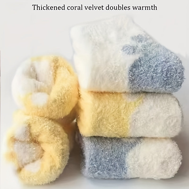Soft Skin-Friendly Paw Pattern Socks 3‑Pair Winter Set