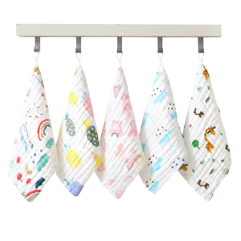 Happyflute 100% Cotton Square Face Towel 5piece/set Muslin Baby Stuff for Newborns Gauze Baby Wipes Wash Cloths
