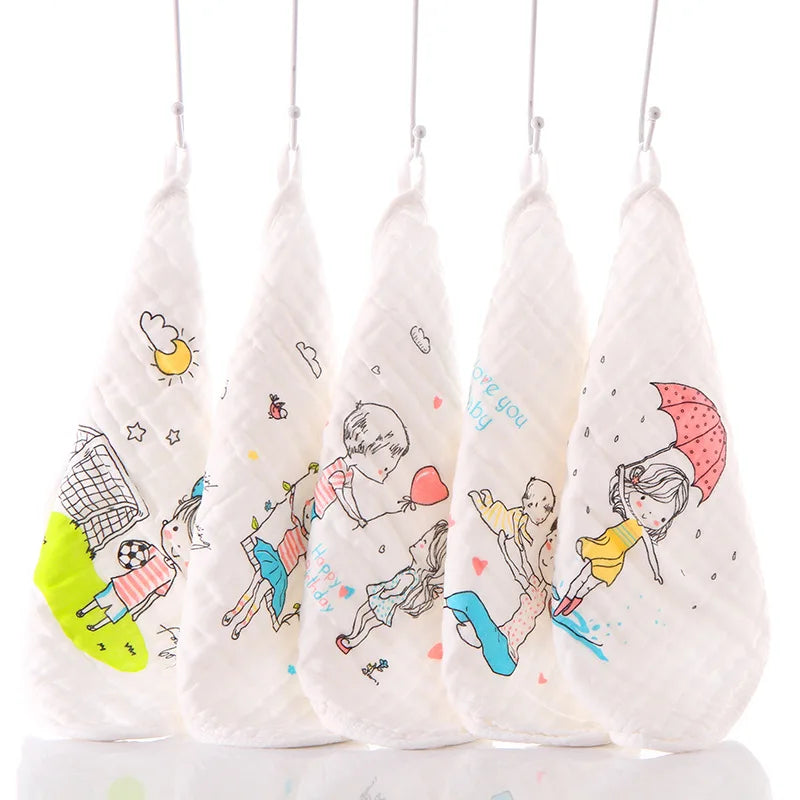 Happyflute 100% Cotton Square Face Towel 5piece/set Muslin Baby Stuff for Newborns Gauze Baby Wipes Wash Cloths