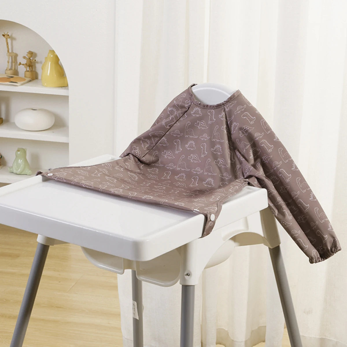 Elinfant New 1 Pc Table Use Polyester Waterproof Fashion Printed Snap Buttons Design Long Sleeve Mess Proof Baby Feeding Bib