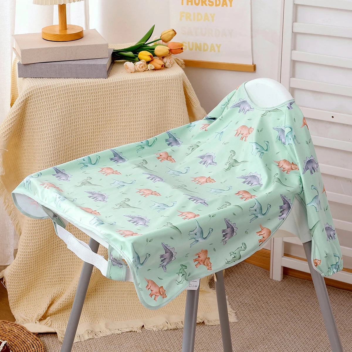 1Pc 100%Polyester Waterproof Highchair Coverall Baby Feeding Bib Long Sleeve Eating Smock Bib for 0-2Years Babies