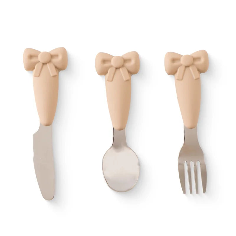 Baby Tableware Set BPA Free Silicone Bow Dish Tie Bowl Fork Food Plate Stainless Spoon Non-slip Tableware Newborn Feeding Tool