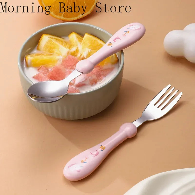 Cartoon Rocket Shark Pattern Baby Spoon Fork Children Feeding Cutlery Utensil Toddler Infant Tableware Baby Feeding Accessories