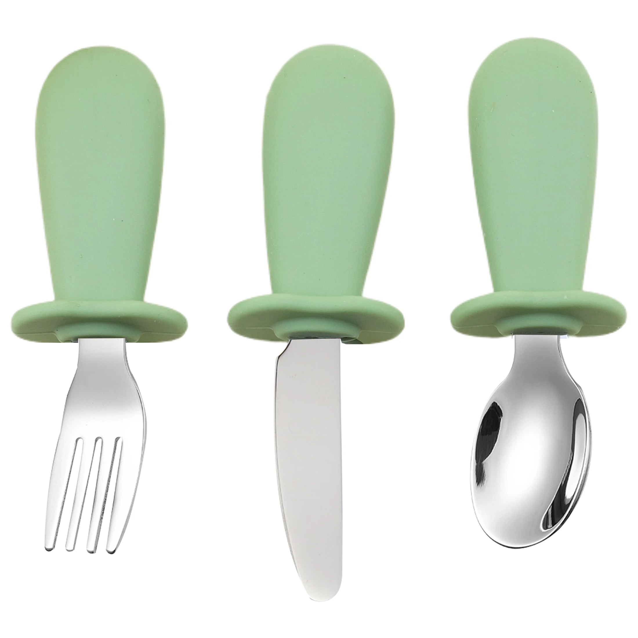3-piece silicone spoon and fork cutlery set for baby food and feeding utensils, children's stainless steel spoon and fork cutler