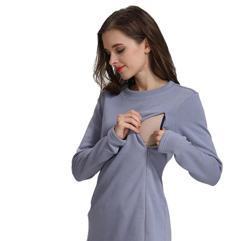 Maternity Clothes Winter Fleece Breastfeeding Hoodie Casual Pregnant Women Sweatshirt Postpartum Lactation T Shirts Nursing Tops