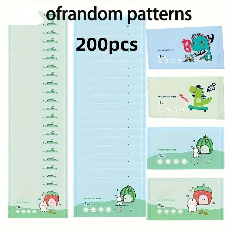 100/200 Portable Travel Wipes - Non-Woven Fabric Material, Easy to Carry Camping and Outdoor Hygiene Essentials, Including Cartoon Pattern Design and Tissue Box, Suitable for Hiking, Picnic, Travel, Fun Packaging, Safety Pack
