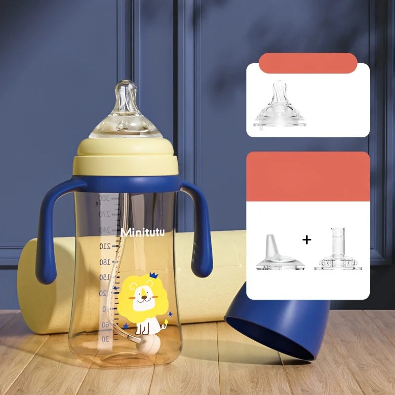 1pcs  baby bottle, PP baby bottle with handle, including 3 interchangeable heads, bottles, cups, baby learning cup, 3-in-1 duckb