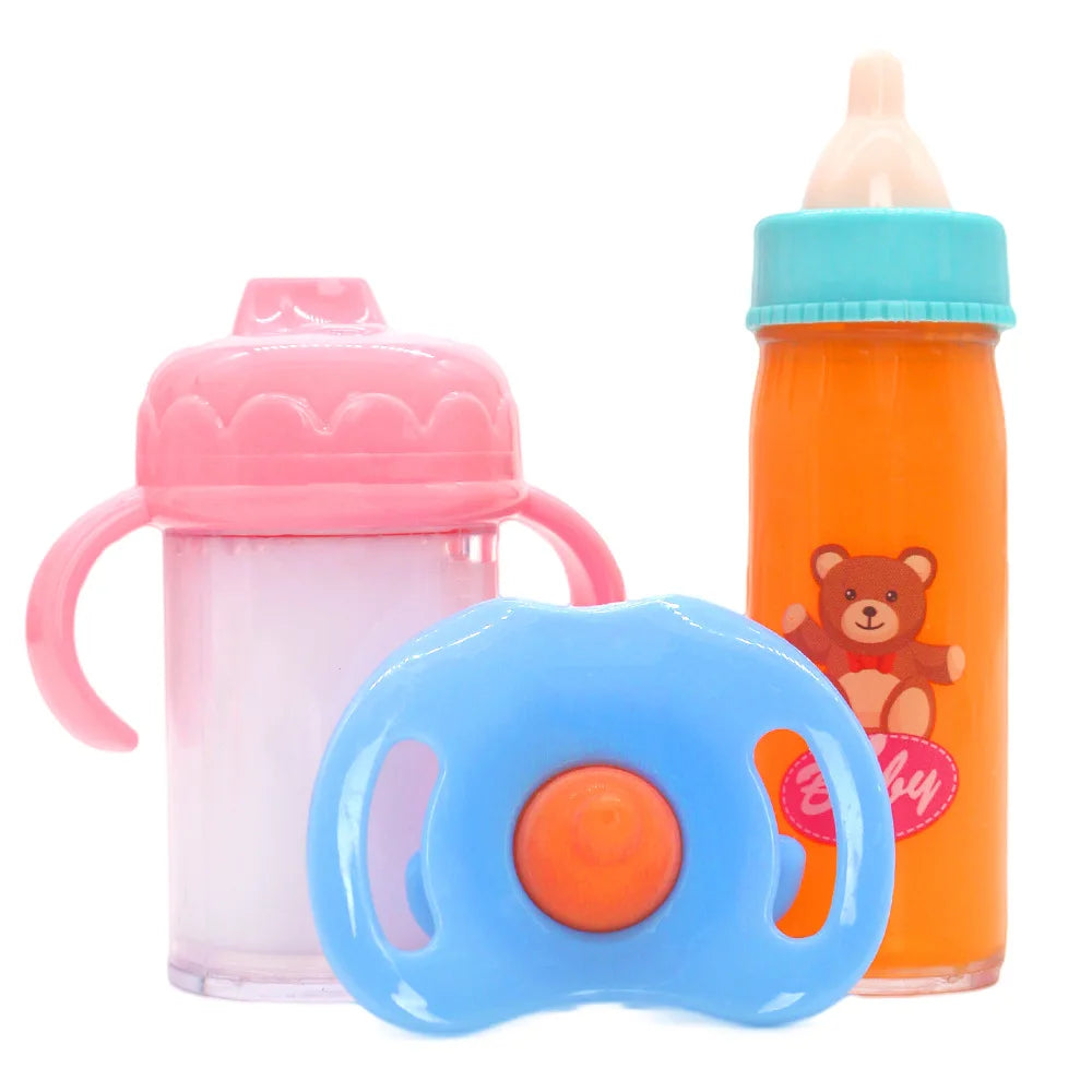 Baby Doll Feeding Bottle Set – Milk & Juice Bottles + Pacifier