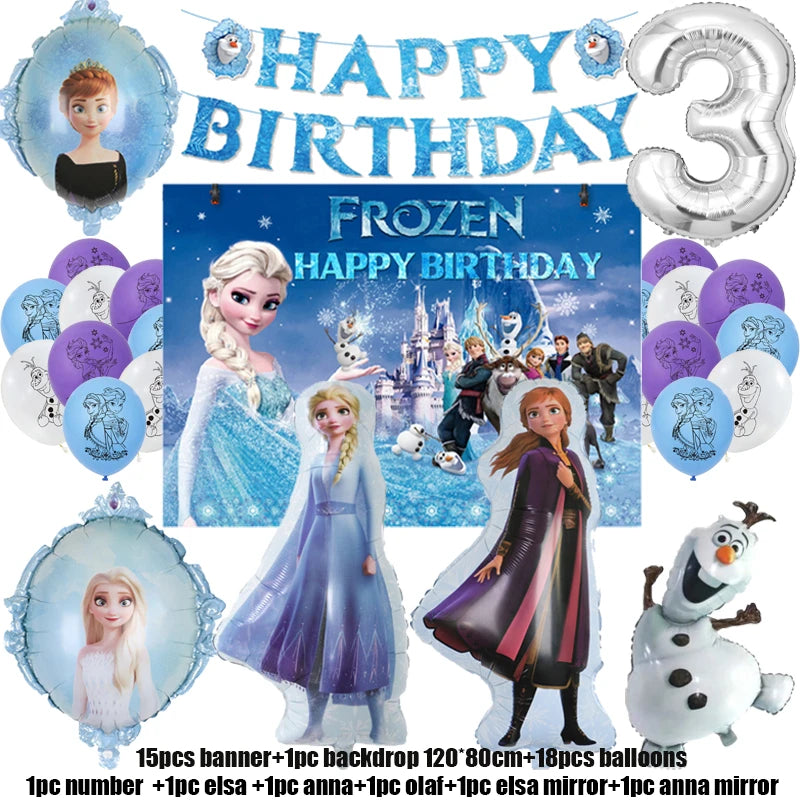 Frozen Birthday Party Decoration Set Anna Elsa Olaf Snowflake Banner Backdrop Balloons Kit Foil Garland Arch Balloon Baby Shower