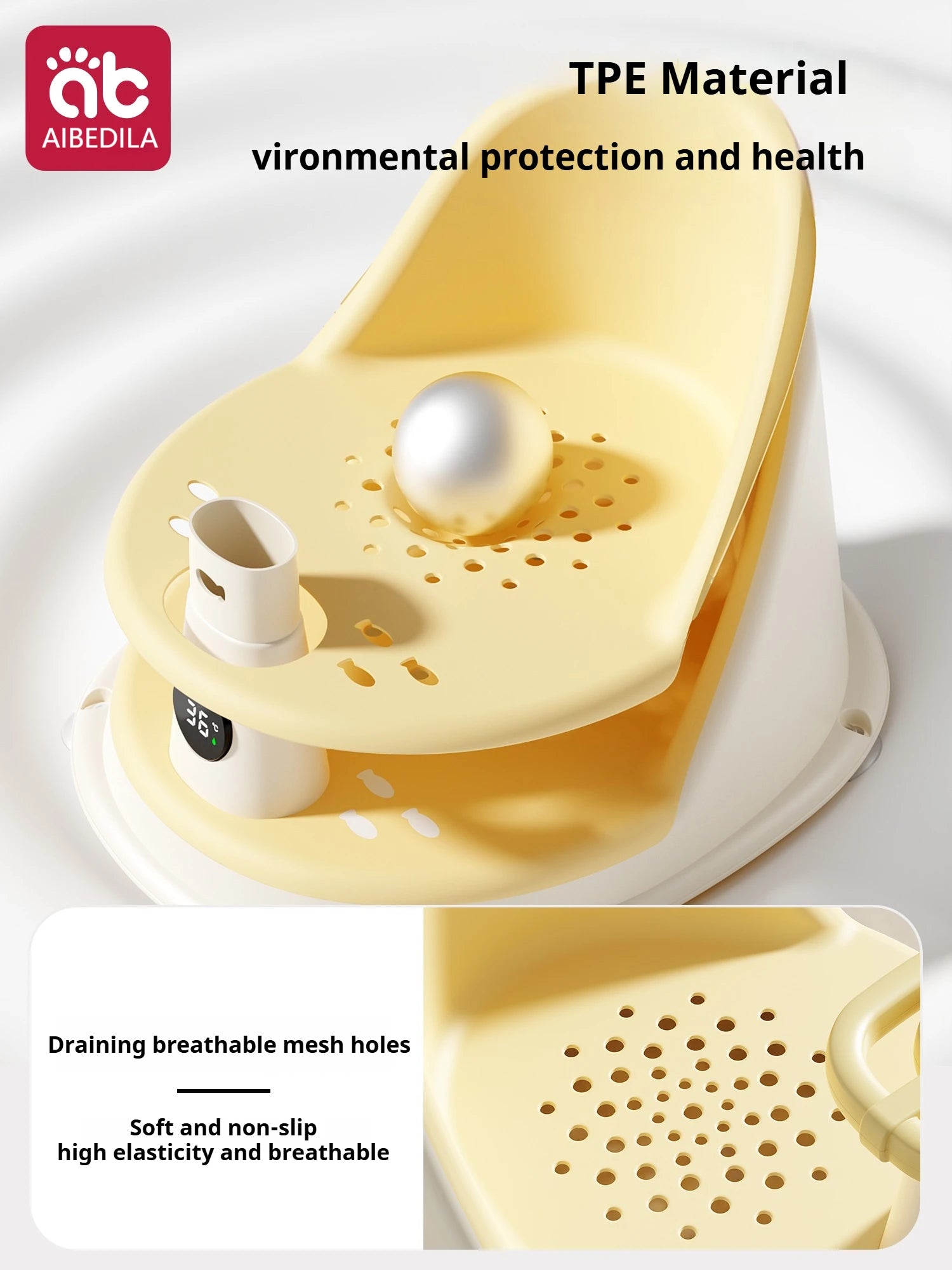 AIBEDILA Baby Bath Seat Multifunctional Toddler Bath Chair With Smart Temperature Sensing Safe Material For Bathtub Shower