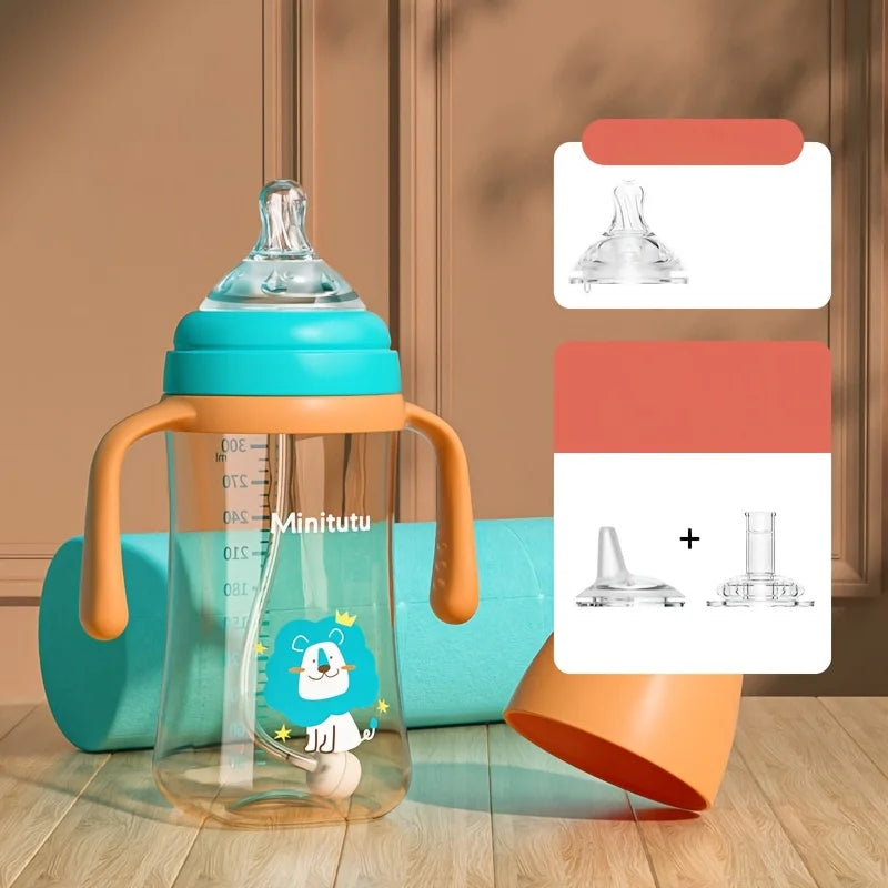 1pcs  baby bottle, PP baby bottle with handle, including 3 interchangeable heads, bottles, cups, baby learning cup, 3-in-1 duckb