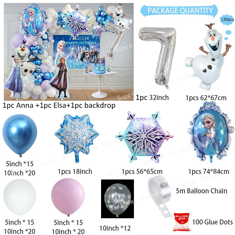 Frozen Birthday Party Decoration Set Anna Elsa Olaf Snowflake Banner Backdrop Balloons Kit Foil Garland Arch Balloon Baby Shower