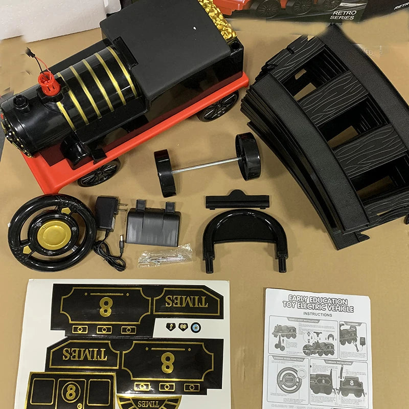 Electric Train Kids Riding Toy Ailway Can Carry Train Rail Car Train Cabin Classical Model Baby Walker Stroller Toys Child Gifts