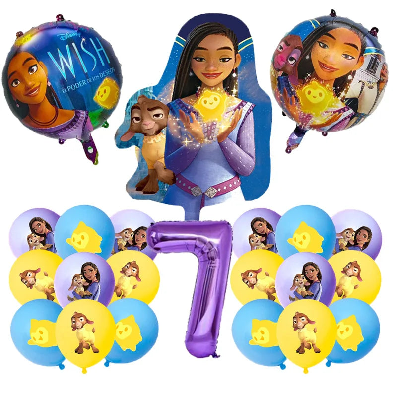 Cartoon Wish Birthday Party Decorations Asha Goat Balloons Disposable Tableware Plate Straw Napkin Princess Baby Shower Supplies