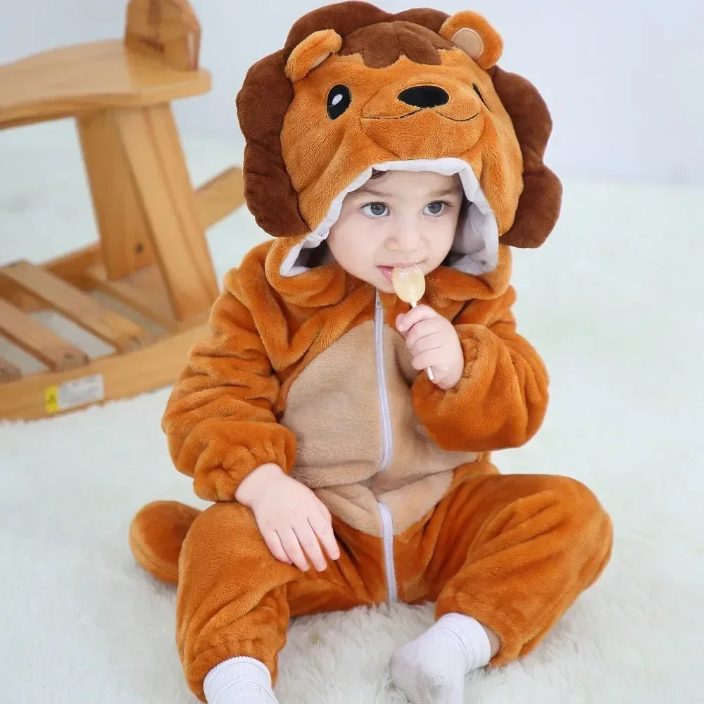 Kids Onesies Baby Rompers Winter Costume Flannel for Girl Boy Toddler Infant Clothes Animals Monkey Tiger Lion Unicorn Ropa Bebe