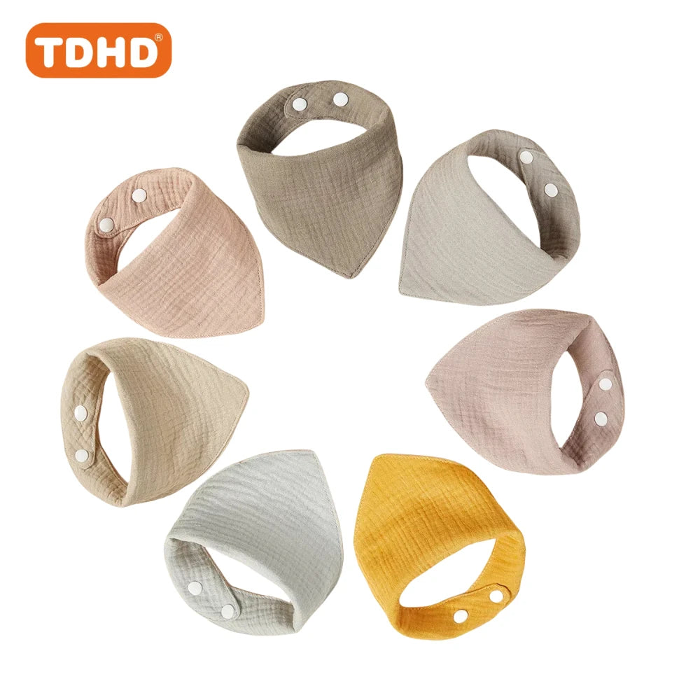 7pcs TDHD Baby Bibs Soft, Absorbent Drool & Eating Bibs with Button Closure, Mixed Colors, Ideal for Infants & Toddlers, | Solid