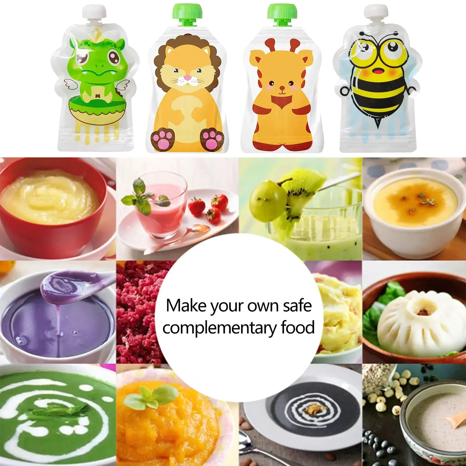 8pcs Reusable Food Storage Bag,Yogurt, Milk Food Pouches, Refillable Kids Toddlers Supplementary Food Squeeze Bottle Random