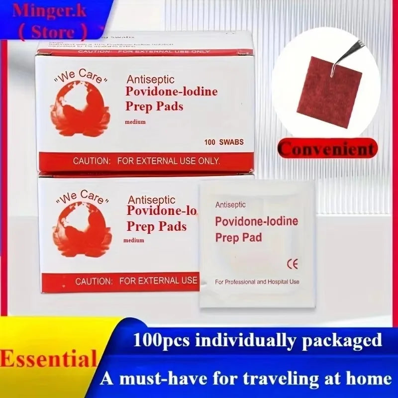 Iodine disinfectant wet wipes, first aid supplies or for cleaning and disinfecting wounds and abrasions when traveling