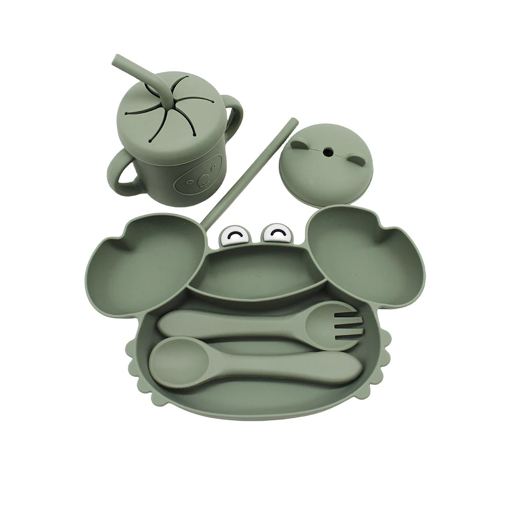 baby dinnerware set compartment plate with suction cup silicone easy to clean can be boiled and sterilized baby eating training