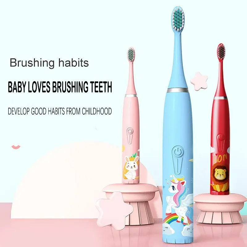 C6-Children's Electric Toothbrush Colorful Cartoon Animal Series Children's Soft-Bristled Cleaning Brush (Battery Not Included)
