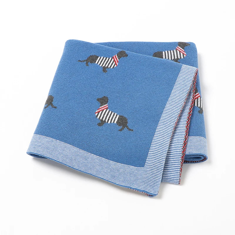 Baby Blanket 100%Cotton Knit Super Soft Newborn Girls Boys Bedding Quilt Cute Cartoon Dachshund Infant Stroller Swaddle 100*80CM