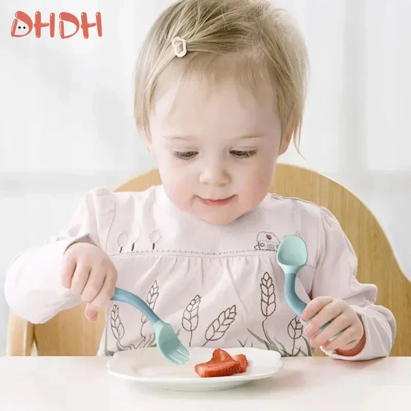 Baby And Children's Spoon And Fork Set Soft And Bendable Silicone Spoon And Fork Baby Learning Eating Training Tableware