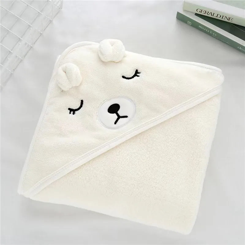 Cute Cartoon Hooded Coral Fleece Baby Towel Newborn Swaddle Hug Quilt Bath Towel for Infants Soft Comfortable New Baby Gift