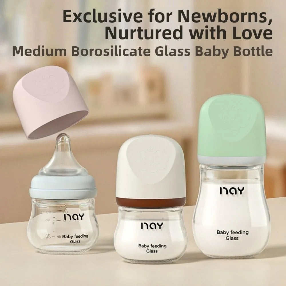 Glass Baby Bottle Anti-flatulence Anti Choking Newborn Feeding Bottle 80/160ML Food Grade Baby Drinking Cup Feeding Supplies