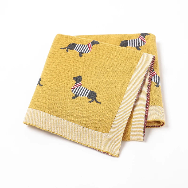 Baby Blanket 100%Cotton Knit Super Soft Newborn Girls Boys Bedding Quilt Cute Cartoon Dachshund Infant Stroller Swaddle 100*80CM