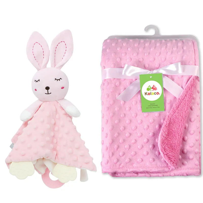 Personalized Newborn Baby Blanket with Name Custom Stroller Sleeping Dolls Animal Security Towel Gift Set for Baby Shower Gifts