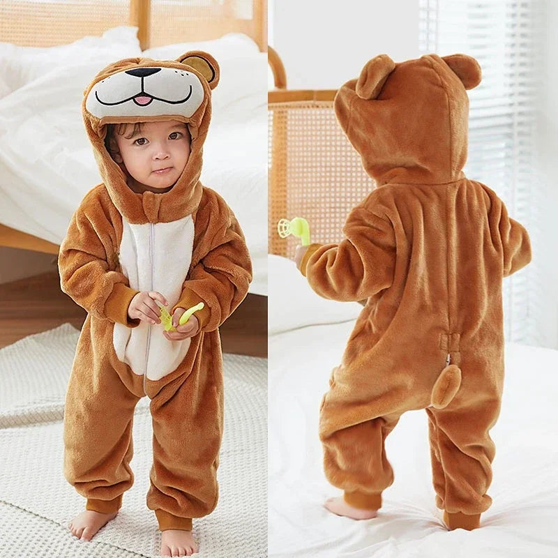 Kids Onesies Baby Rompers Winter Costume Flannel for Girl Boy Toddler Infant Clothes Animals Monkey Tiger Lion Unicorn Ropa Bebe