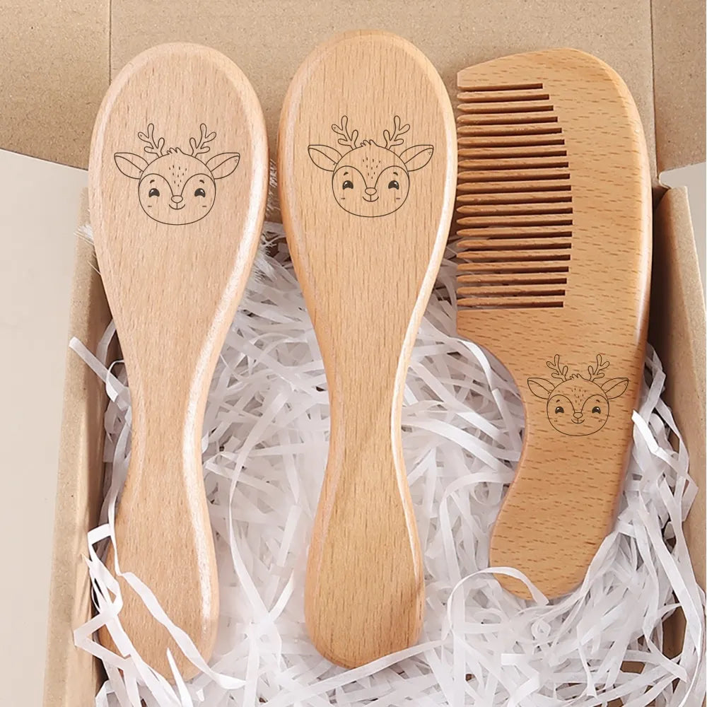 3pcs set engraving panda baby comb brush set newborn gift set Natural Wool beech Wooden Comb Baby Hair Brush air cushion comb
