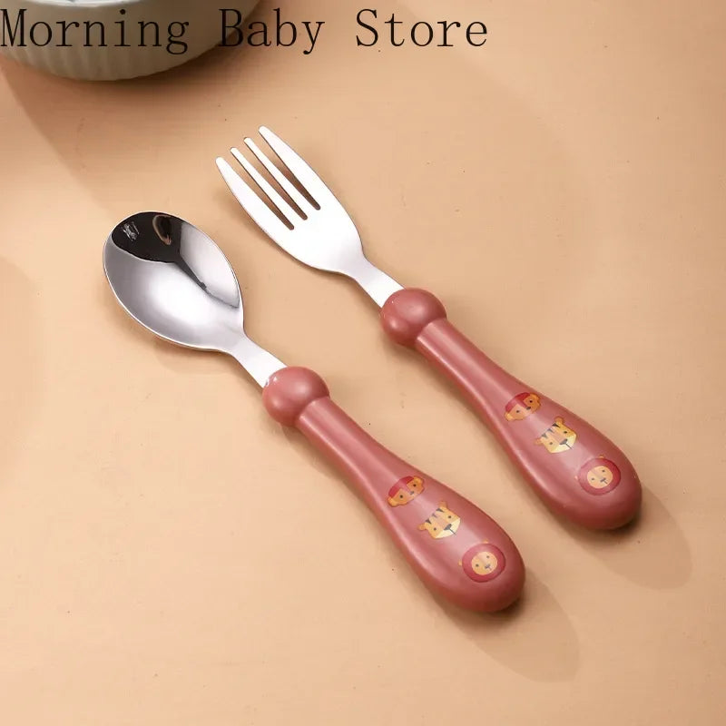 Cartoon Rocket Shark Pattern Baby Spoon Fork Children Feeding Cutlery Utensil Toddler Infant Tableware Baby Feeding Accessories