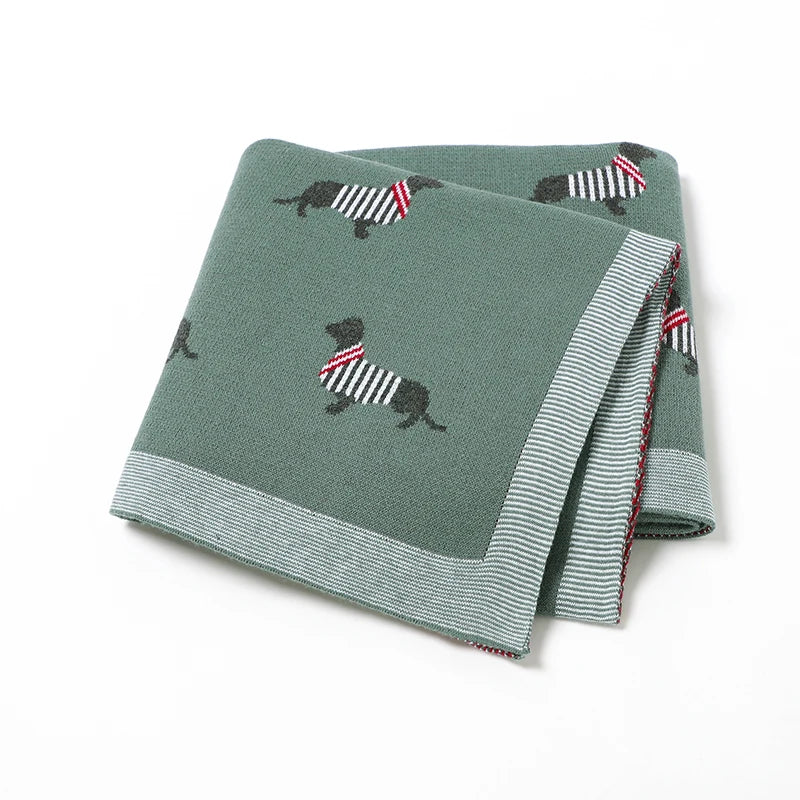 Baby Blanket 100%Cotton Knit Super Soft Newborn Girls Boys Bedding Quilt Cute Cartoon Dachshund Infant Stroller Swaddle 100*80CM