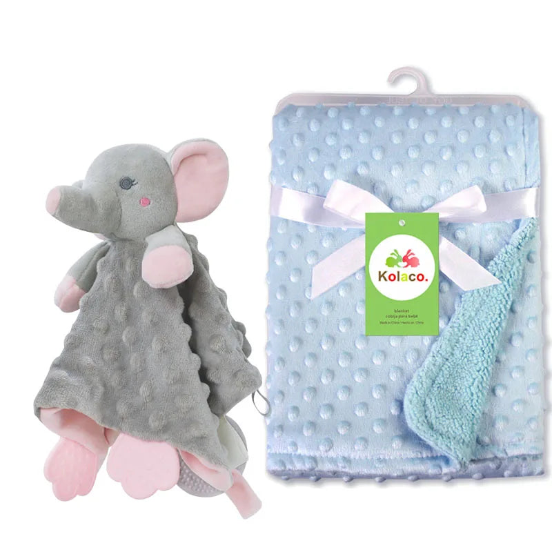 Personalized Newborn Baby Blanket with Name Custom Stroller Sleeping Dolls Animal Security Towel Gift Set for Baby Shower Gifts
