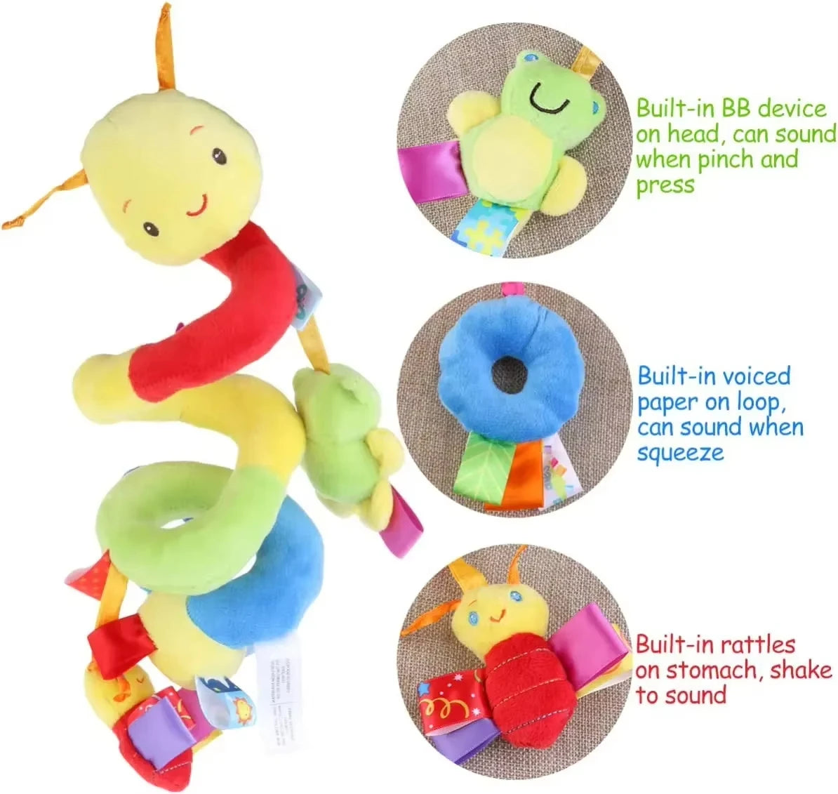 Busy Bee Spiral Activity Toy 🐝 | Developmental Rattle & Teether for Car Seat & Stroller