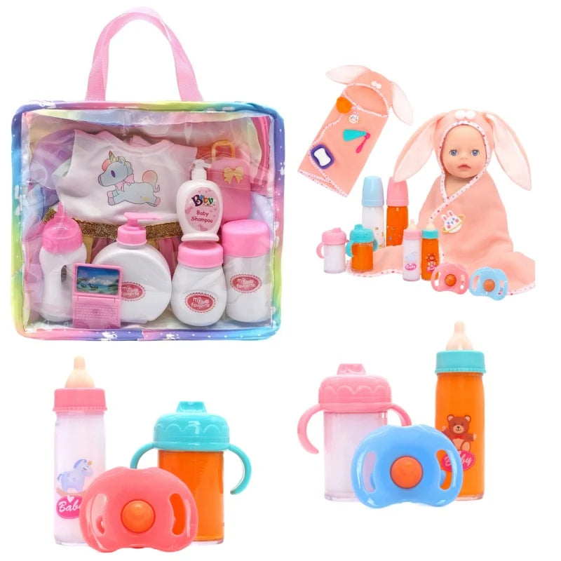 Baby Doll Feeding Bottle Set – Milk & Juice Bottles + Pacifier