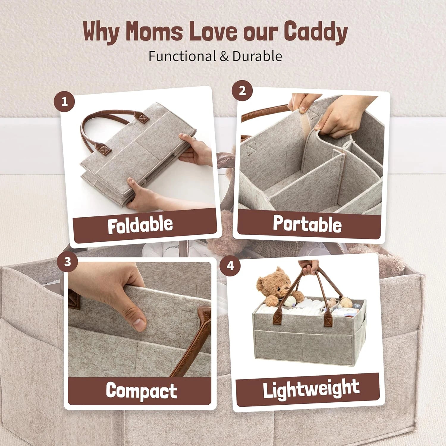 Premium Baby Diaper Caddy Organizer – Portable Nursery Storage Bag with Multiple Compartments