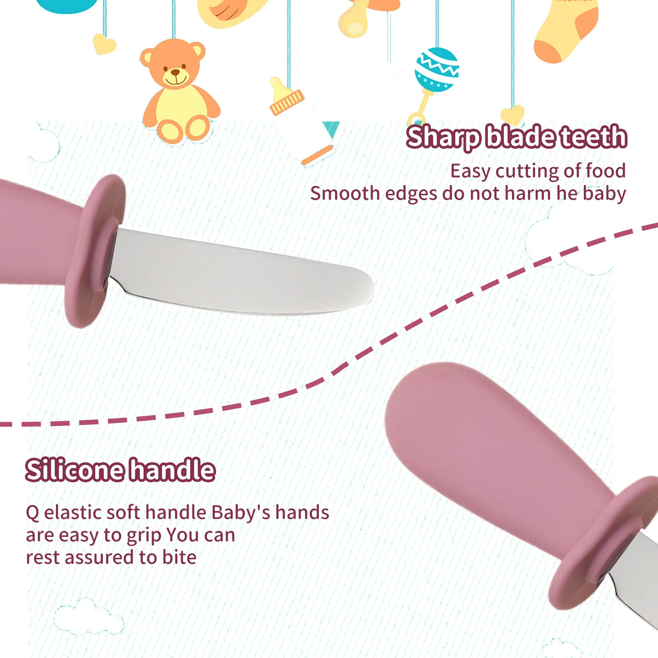 3-piece silicone spoon and fork cutlery set for baby food and feeding utensils, children's stainless steel spoon and fork cutler