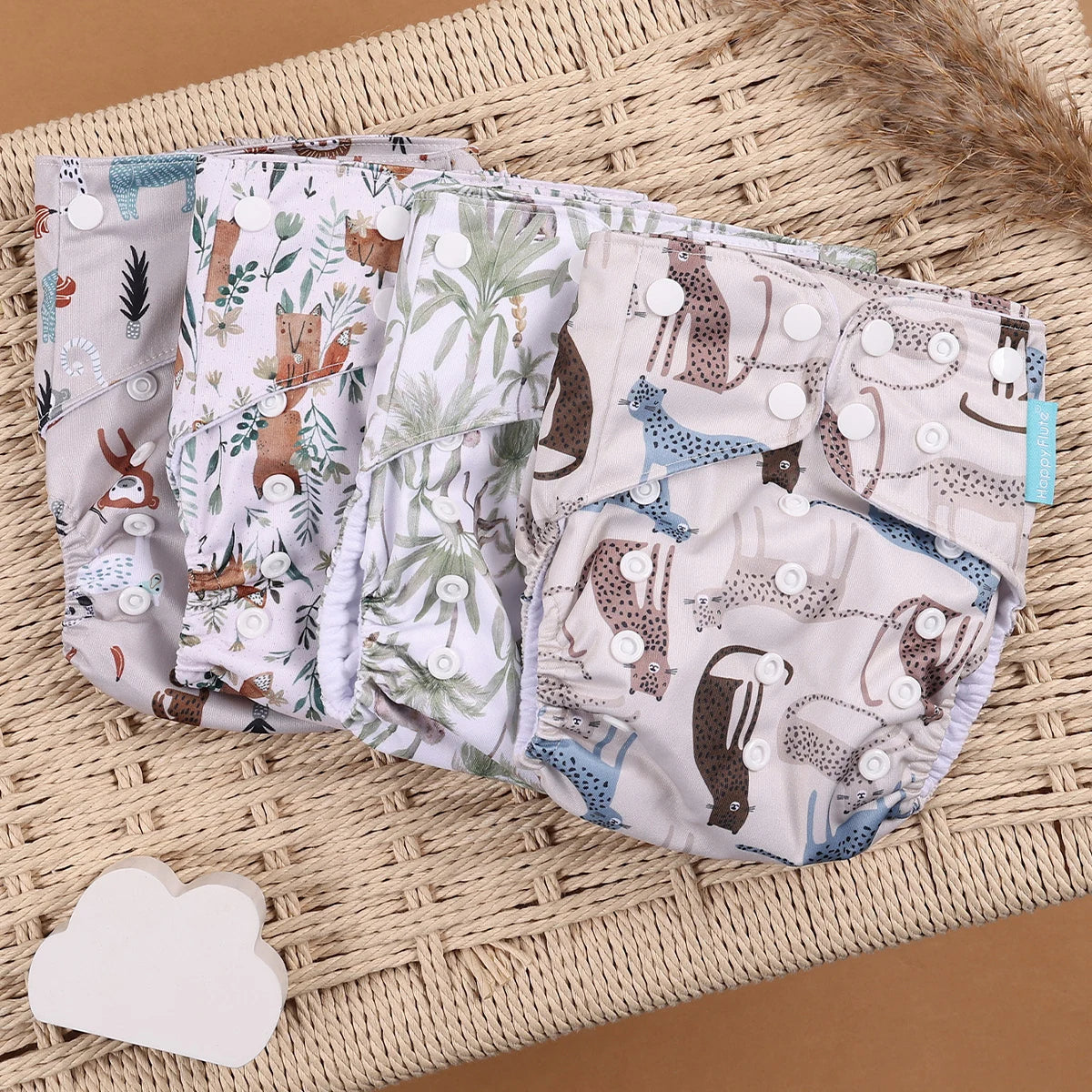 Happyflute 4Pcs/Set Eco-Friendly Cloth Diaper Ecological Reusable Baby Diapers
