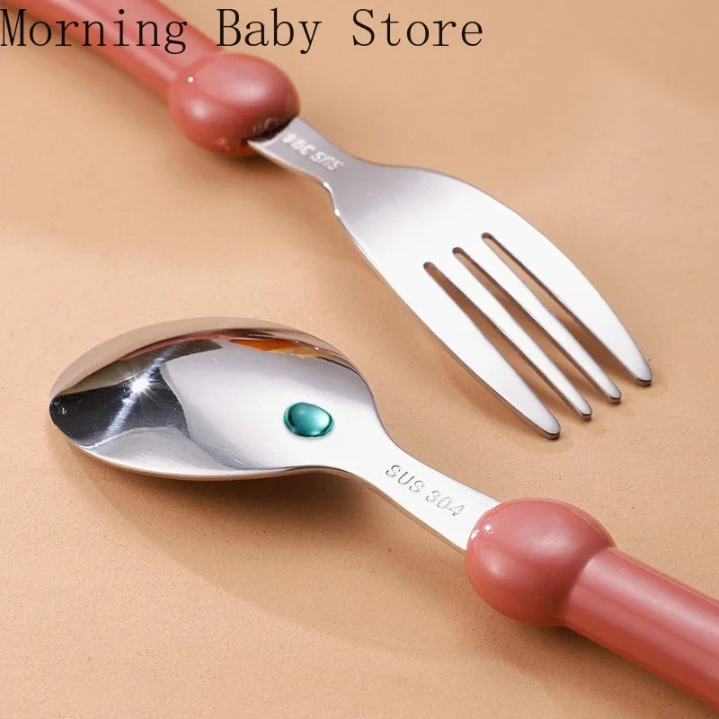 Cartoon Rocket Shark Pattern Baby Spoon Fork Children Feeding Cutlery Utensil Toddler Infant Tableware Baby Feeding Accessories