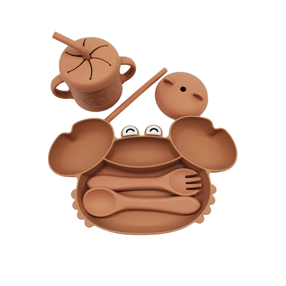 baby dinnerware set compartment plate with suction cup silicone easy to clean can be boiled and sterilized baby eating training