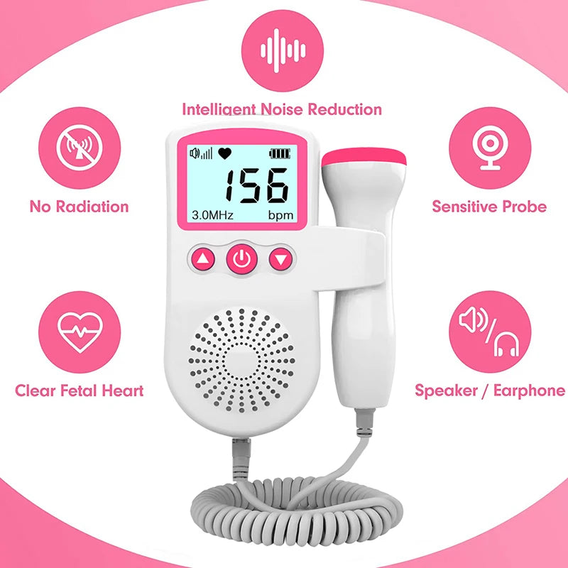 3MHz Ultrasound Baby Heart Rate Detector Pregnant Ultrasonic Baby Heartbeat Monitor Fetal Doppler Monitor For Pregnancy