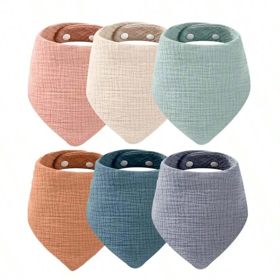 6Pcs Baby Triangle Scarves, Gauze Solid Color Infant Drool Bibs, Soft and Breathable, Baby Feeding Bibs with Hidden Snaps for Newborns, Anti-Spit-Up Bibs, Washable and Colorfast - Reusable, Perfect Baby Shower Gift.