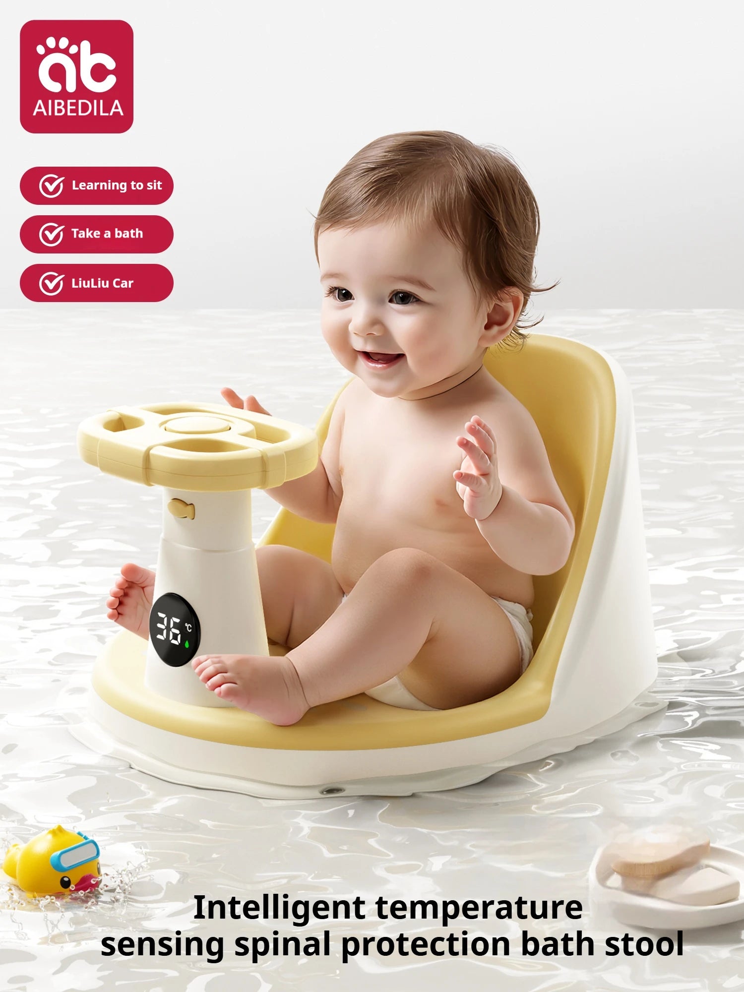 AIBEDILA Baby Bath Seat Multifunctional Toddler Bath Chair With Smart Temperature Sensing Safe Material For Bathtub Shower
