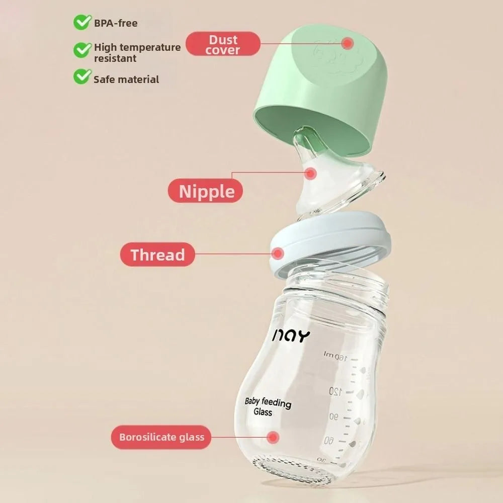 Glass Baby Bottle Anti-flatulence Anti Choking Newborn Feeding Bottle 80/160ML Food Grade Baby Drinking Cup Feeding Supplies