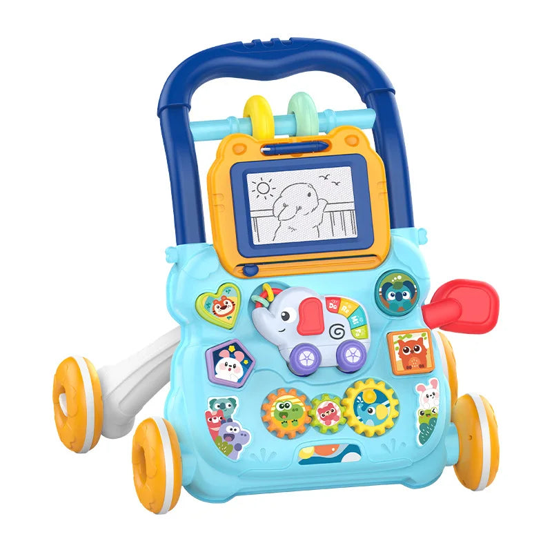 Baby Toddler Walker Push Toy Interactive Music and Light Effect Musical Montessori Activity Push Baby Walkers with Safety Brake