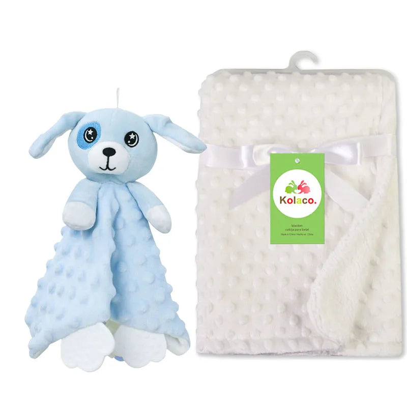 Personalized Newborn Baby Blanket with Name Custom Stroller Sleeping Dolls Animal Security Towel Gift Set for Baby Shower Gifts